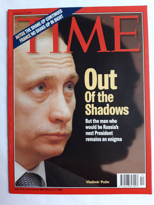 Time magazine Out of the Shadows Russian`s next President Vladimir Putin 27.03.2000 March Marz
