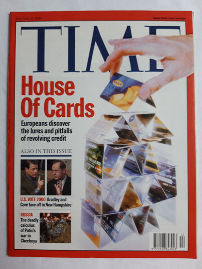Time magazine House Of Cards Ikea Card Barclaycard Midland Europeans discover the lures and pitfalls of revolving credit Vote 2000 Bradley and Gore face pff in New Hampshire Putin`s war in Chechnya 17.01.2000 January 2000