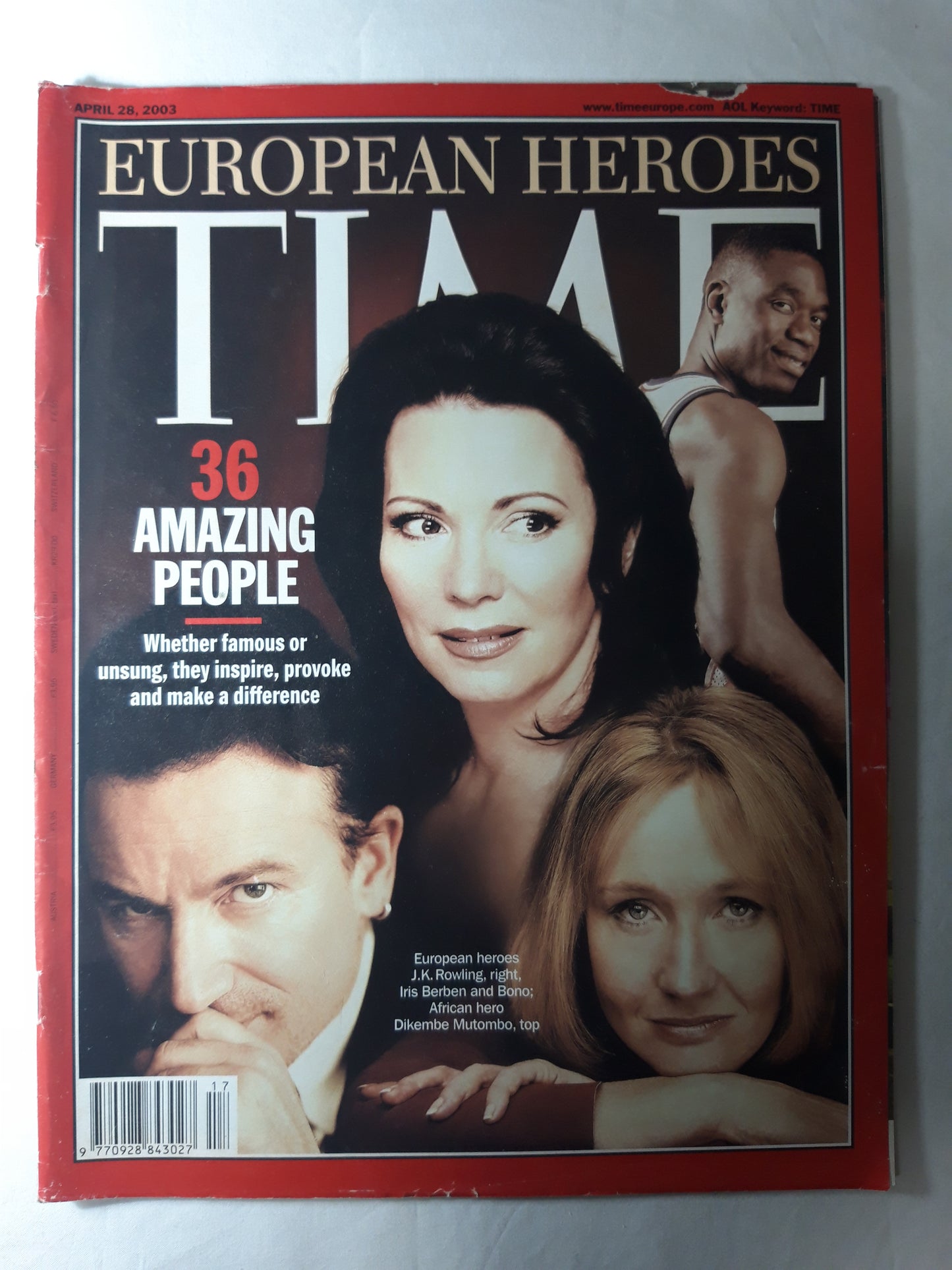 Time magazine 36 amazing people J. K. Rowling Iris Berben Bono African hero Dikembe Mutombo 28.04.2003 April 2003