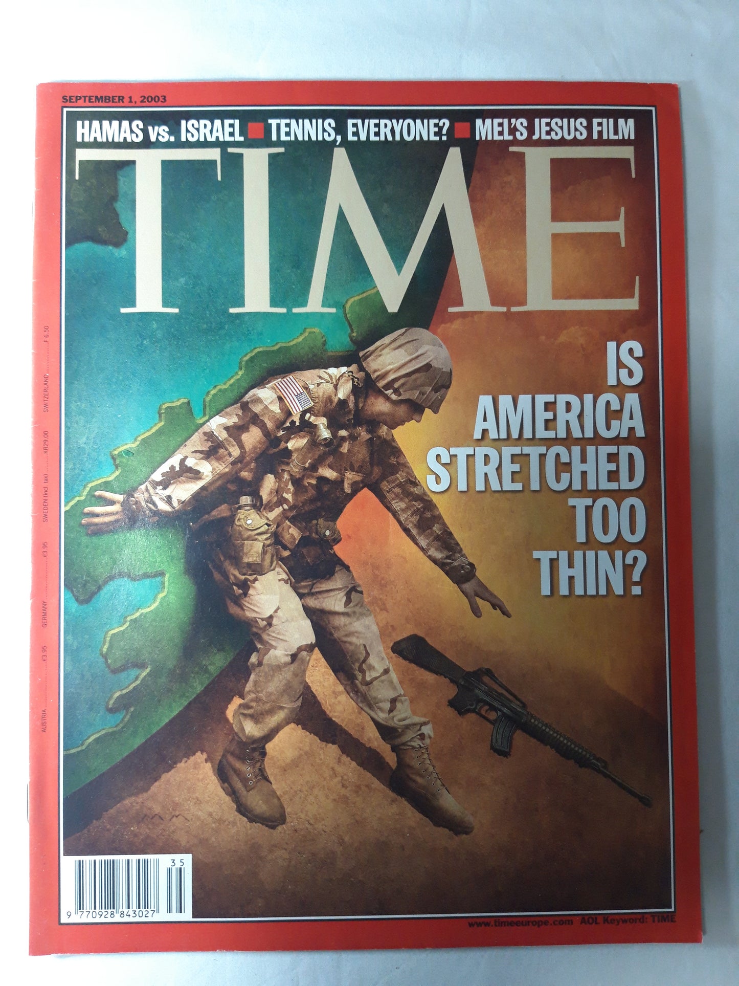 Time magazine Is America Stretched too thin? Hamas vs. Israel Tennis Mel Gibson Jesus film 01.09.2003 September 2003