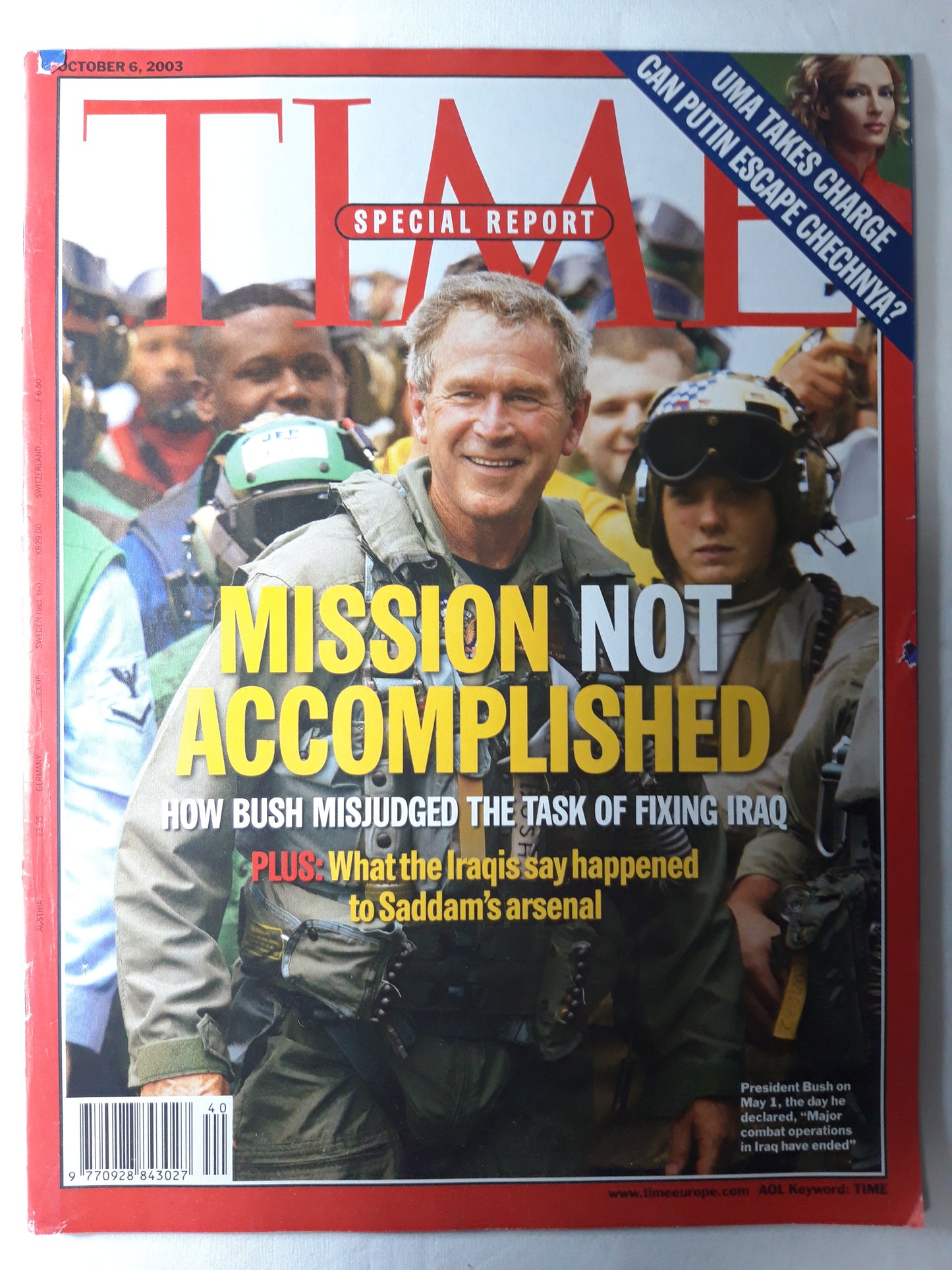 Time magazine Mission not accomplished George W. Bush Iraq Uma Turman Can Putin escape Chechnya 06.10.2003 October Oktober 2003