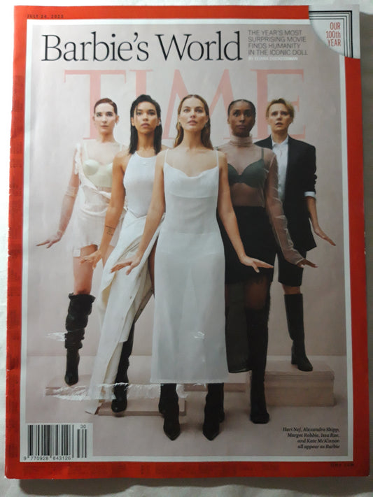 Time magazine Barbies`s World The year`s most suprising movie finds humanity in the Iconic doll Nari Nef Alexandra Shipp Margot Robbie Issa Rae Kate McKinnon 24.07.2023 July Juli 2023