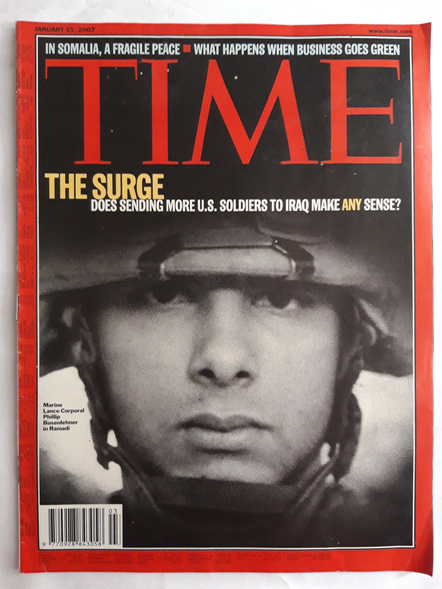 Time magazine The Surge Marine Lance Corporal Phillip Busenlehner in Ramadi Somalia 15.01.2007 January 2007