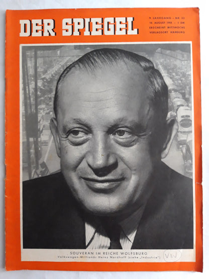Der Spiegel Souverän im Reiche Wolfsburg Volkswagen-Millionär Heinz Nordhoff Nr. 33 9. Jahrgang 10.08.1955 August 1955
