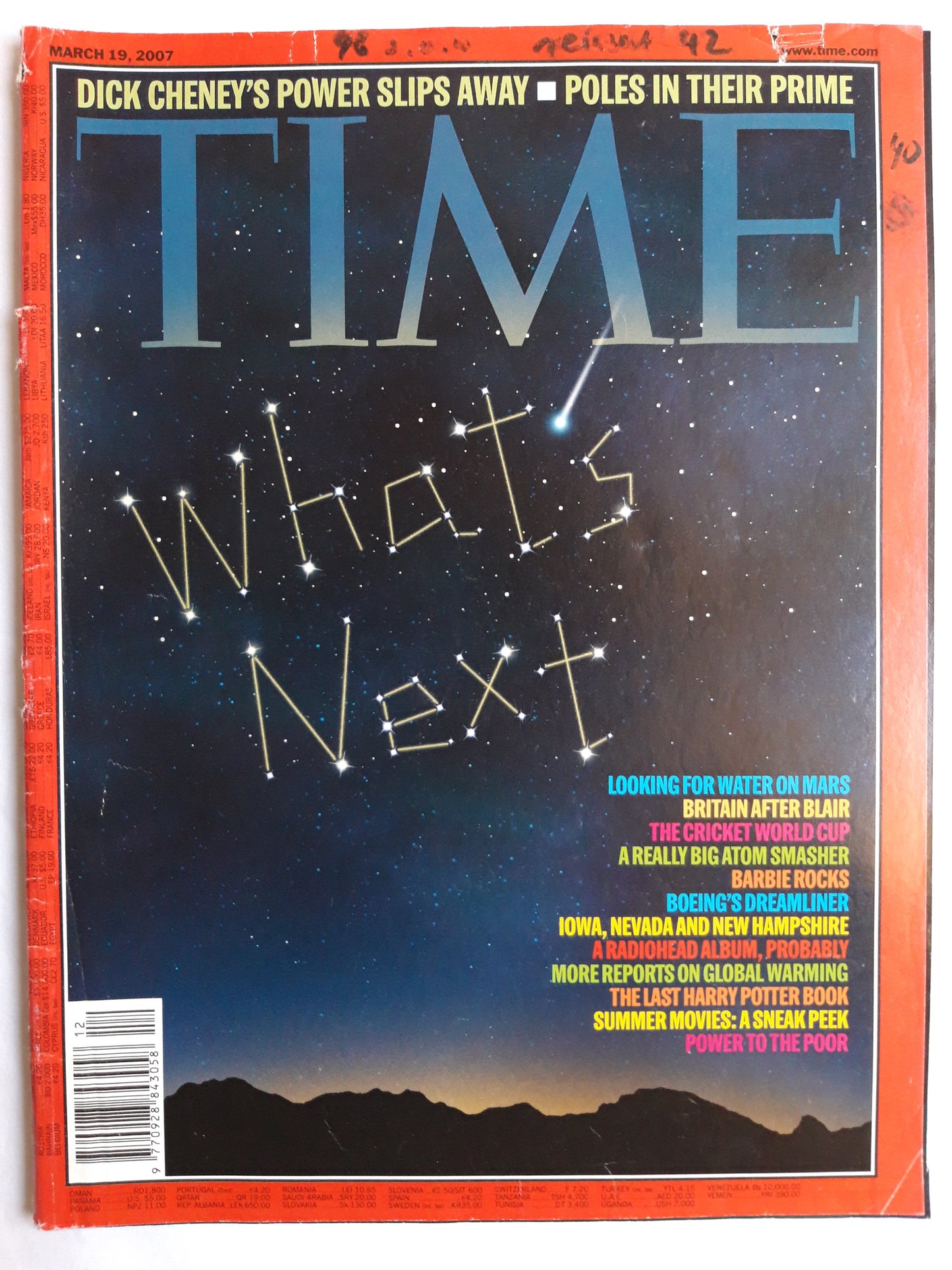 Time magazine Dick Cheney´s Power Slip Away Poles in their prime Looking for water on Mars 19.03.2007 März March 2007