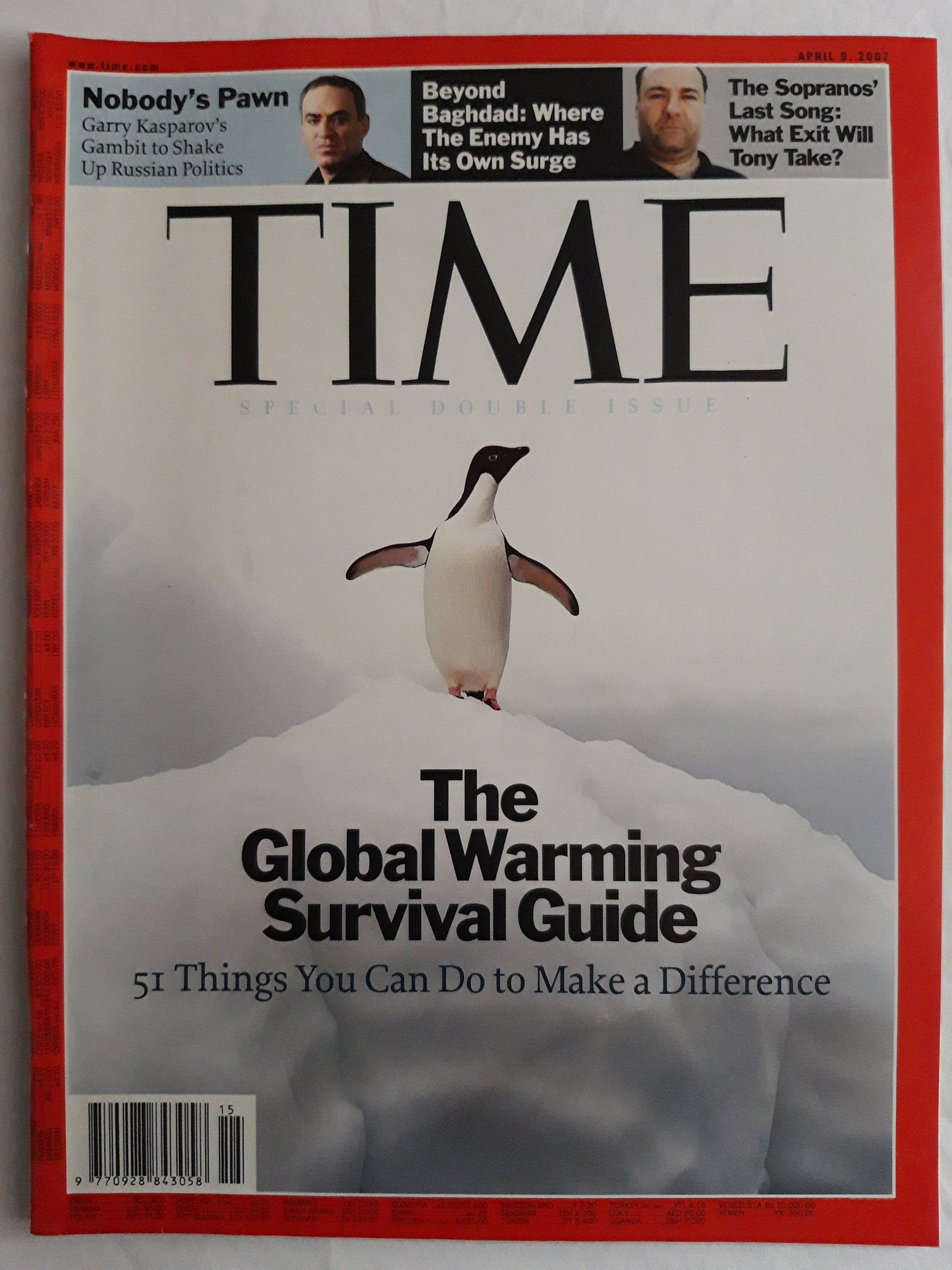 Time magazine The Global Warming Survival Guide 51 Things You Can Do to Make a Difference Nobody`s Pawn Garry Kasparov`s Gambit to Shake Up Russian Politics Baghdad The Sopranos Last Song 09.04.2007 April 2007