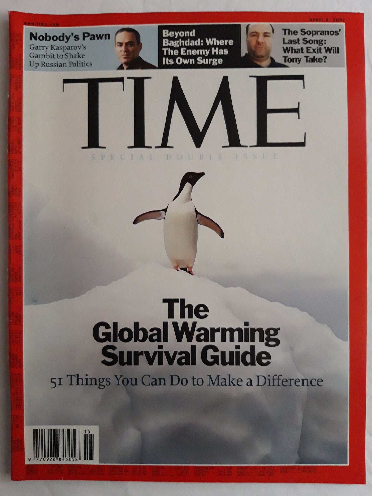 Time magazine The Global Warming Survival Guide 51 Things You Can Do to Make a Difference Nobody`s Pawn Garry Kasparov`s Gambit to Shake Up Russian Politics Baghdad The Sopranos Last Song 09.04.2007 April 2007