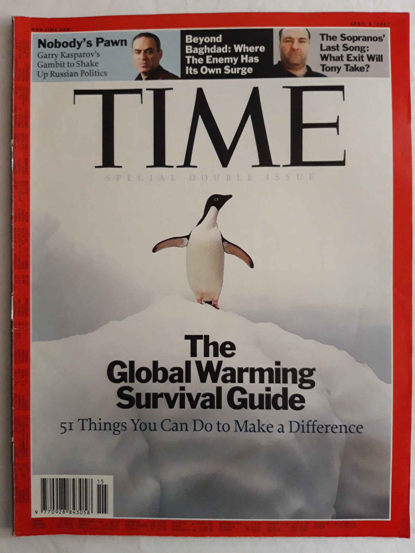 Time magazine The Global Warming Survival Guide 51 Things You Can Do to Make a Difference Nobody`s Pawn Garry Kasparov`s Gambit to Shake Up Russian Politics Baghdad The Sopranos Last Song 09.04.2007 April 2007