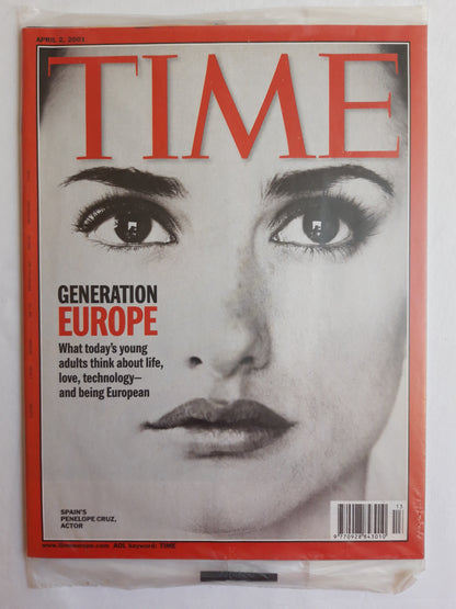 Time magazine Generation Europe Spain`s Penelope Cruz Original packaging OVP Original verpackt 02.04.2001 April 2001 25. Geburtstag 25th Birthday