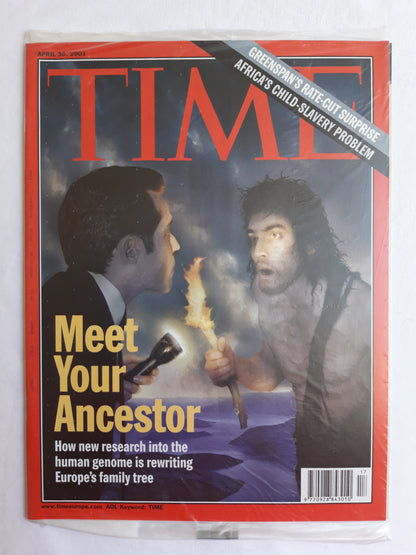 Time magazine Meet Your Ancestor Greenspain`s rate-cut surprise Africa`child-slavery problem Original packaging OVP Original verpackt 30.04.2001 April 2001