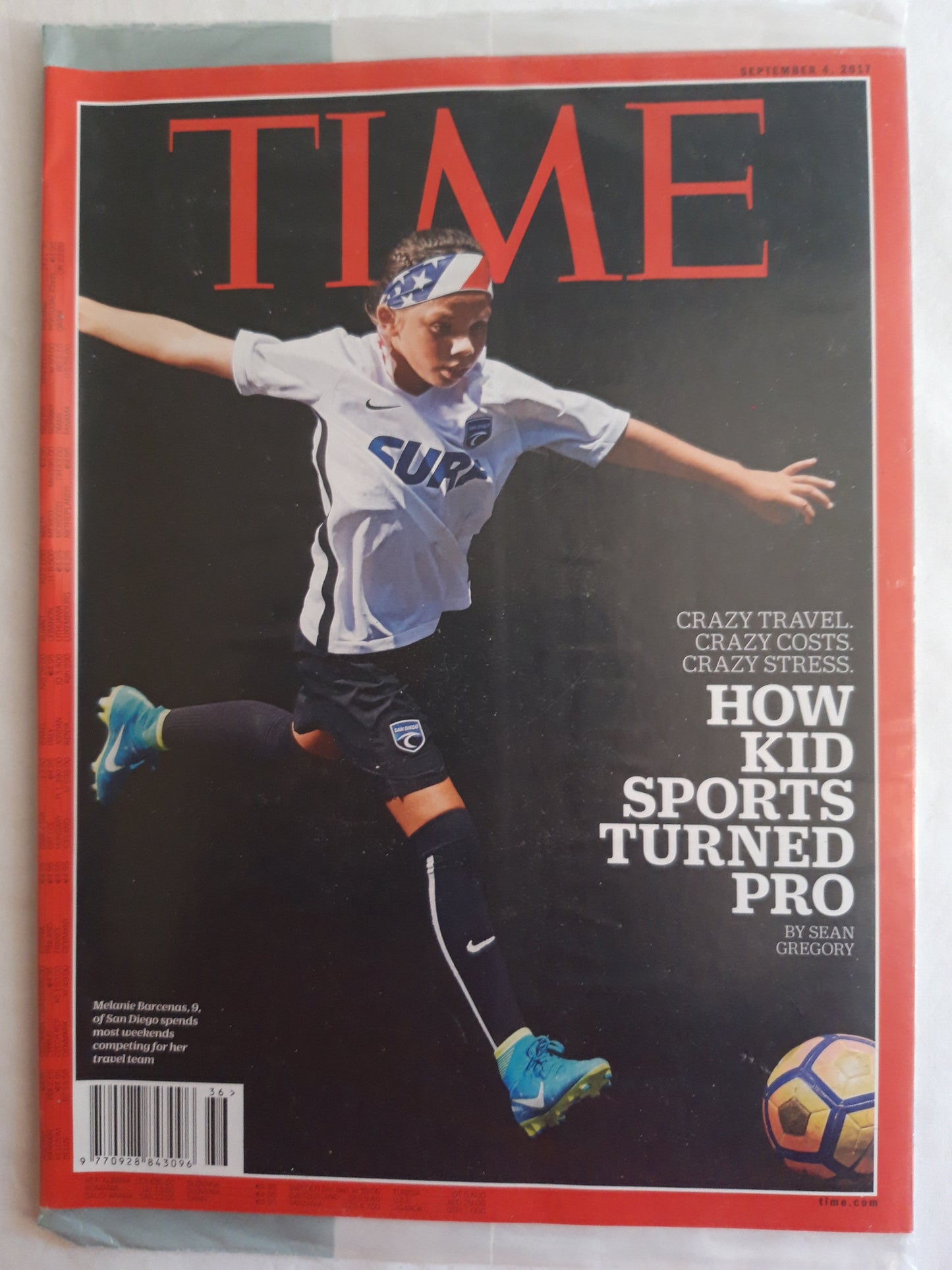 Time magazine How kid sports turned pro Melanie Barcenas Crazy travel Crazy costs Crazy stress Original packaging OVP Original verpackt 04.09.2017 September 2017