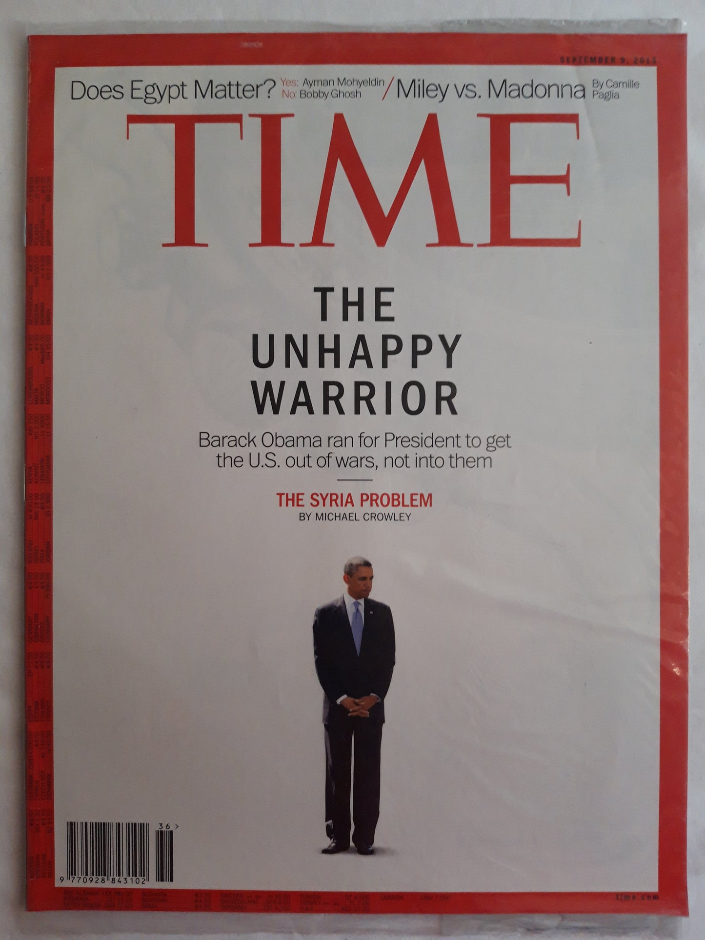 Time magazine The unhappy warrior Barack Obama President U.S. The Syria Problem Does Egypt Matter? Miley vs. Madonna Original packaging OVP Original verpackt 09.09.2013 September 2013