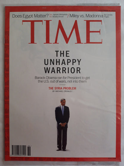 Time magazine The unhappy warrior Barack Obama President U.S. The Syria Problem Does Egypt Matter? Miley vs. Madonna Original packaging OVP Original verpackt 09.09.2013 September 2013