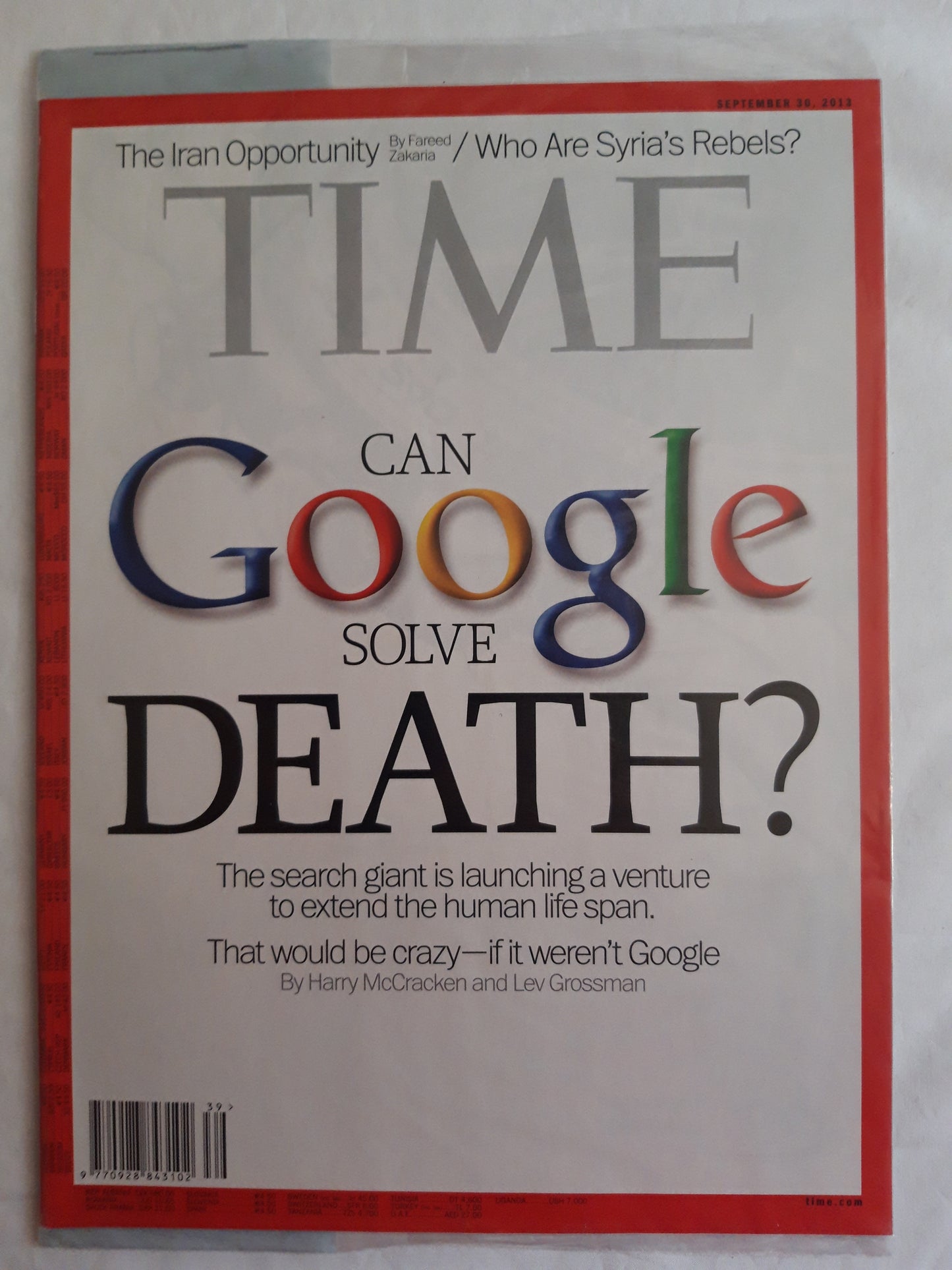 Time magazine Can Google solve death? The Iran Opportunity Who are Syria`s Rebels? Original packaging OVP Original verpackt 30.09.2013 September 2013