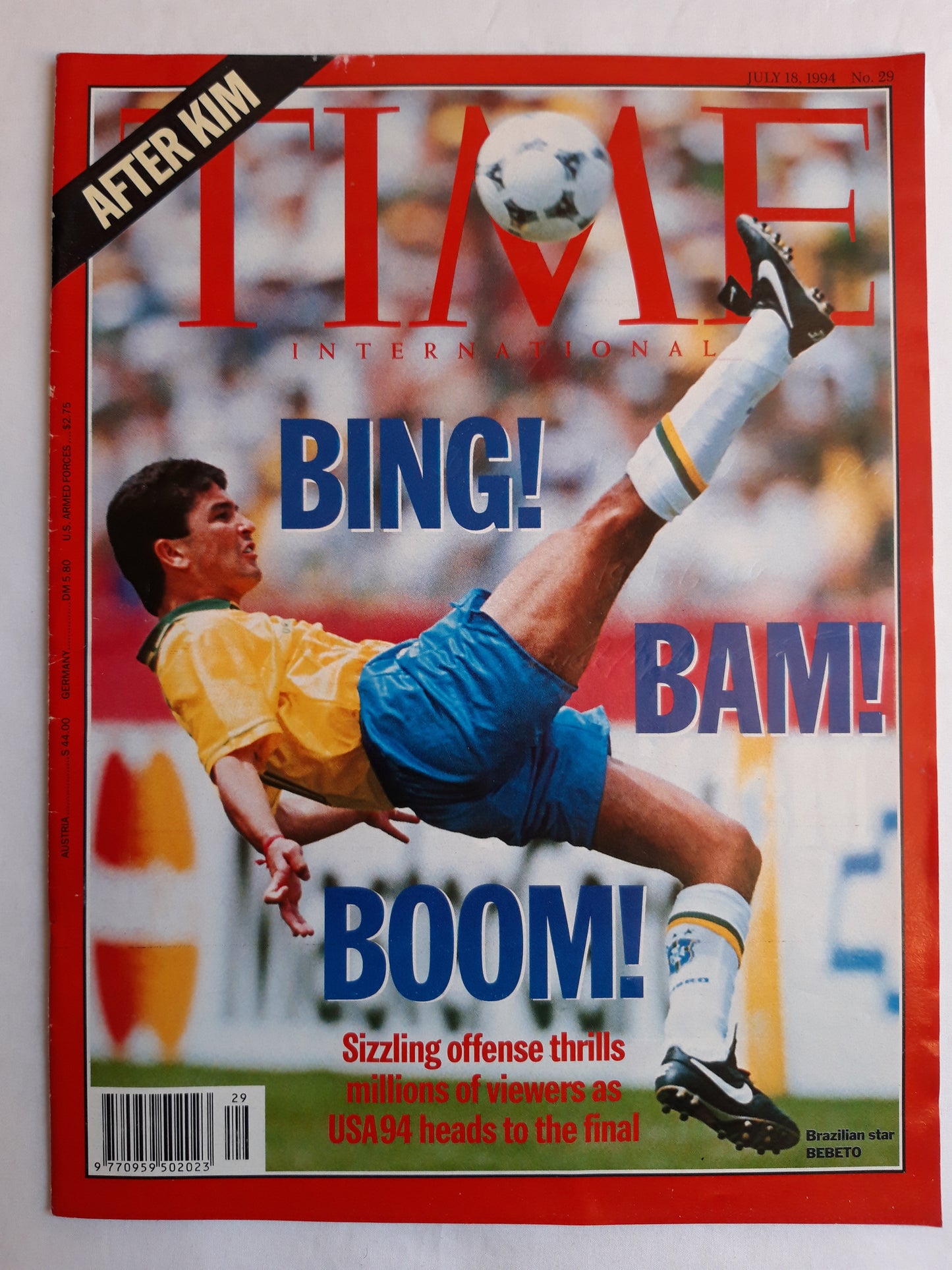Time magazine Bing! Bam! USA94 Brazilian star Bebeto After Kim 18.07.1994 18. July Juli 1994 No. 29
