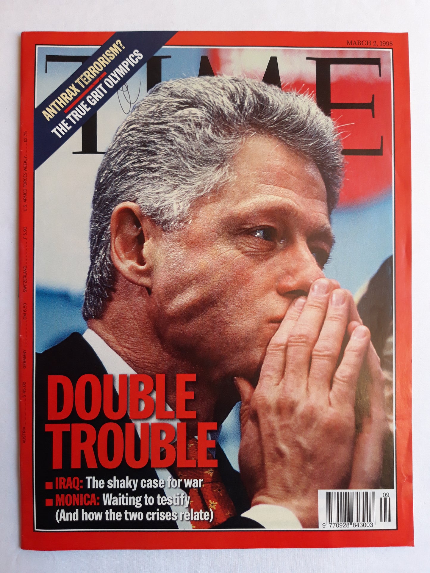 Time magazine Double Trouble Iraq: the shaky case for war Monica: waiting to testify Anthrax terrorism? The true Grit Olympics 02.03.1998 02. März March 1998