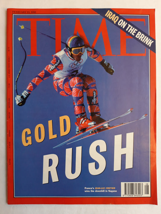 Time magazine Gold Rush France`s Jean-Luc Cretier wins the downhill in Nagano Iraq on the Brink 23.02.1998 23. February 1998