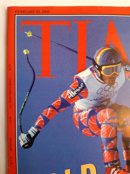Time magazine Gold Rush France`s Jean-Luc Cretier wins the downhill in Nagano Iraq on the Brink 23.02.1998 23. February 1998