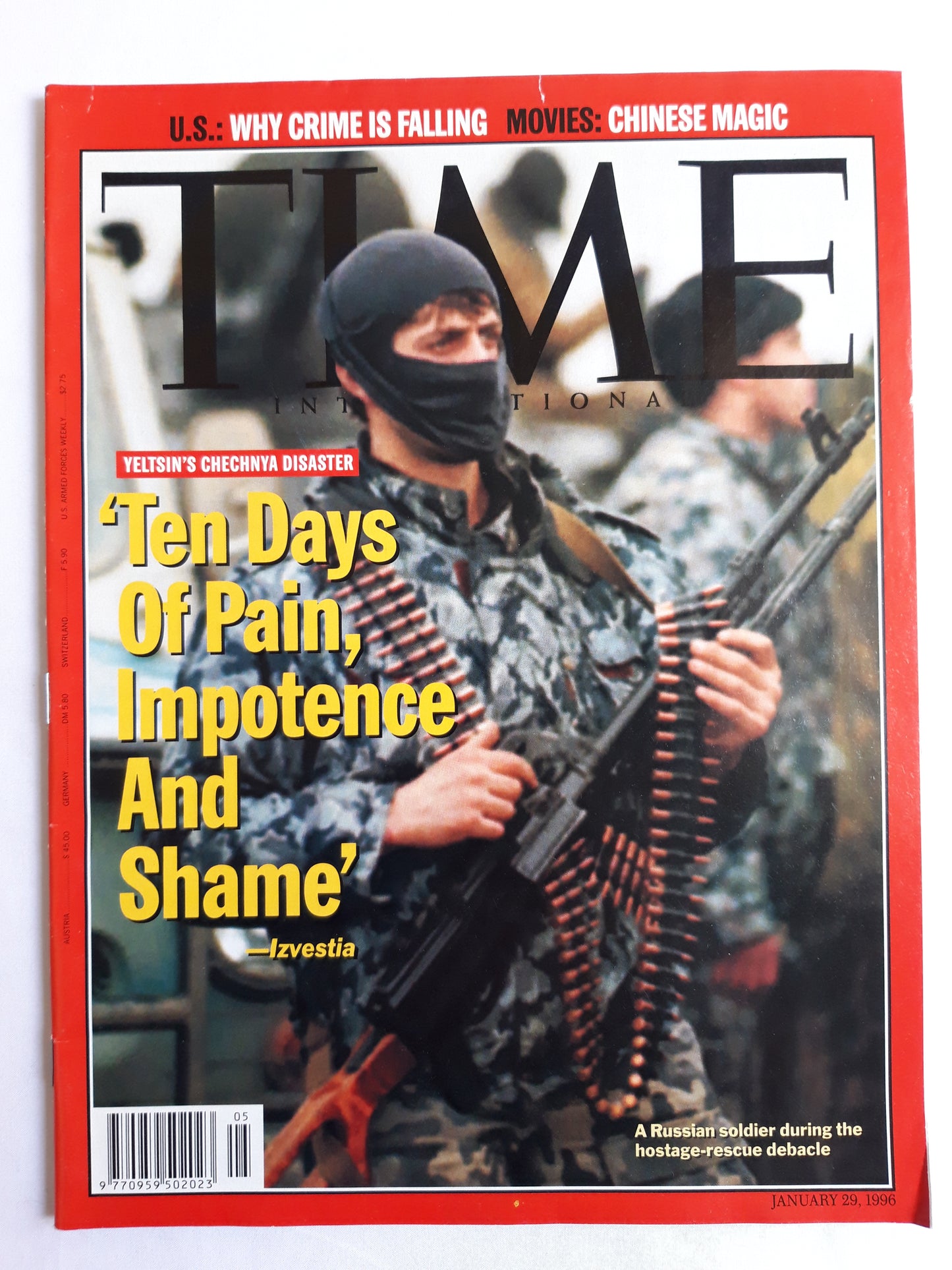 Time magazine Boris Yeltsin`s Chechnya Disaster Russian soldier Ten Days of Pain, Impotence and Shame Izvestia Chinese magic 29.01.1996 29. 29th January 1996