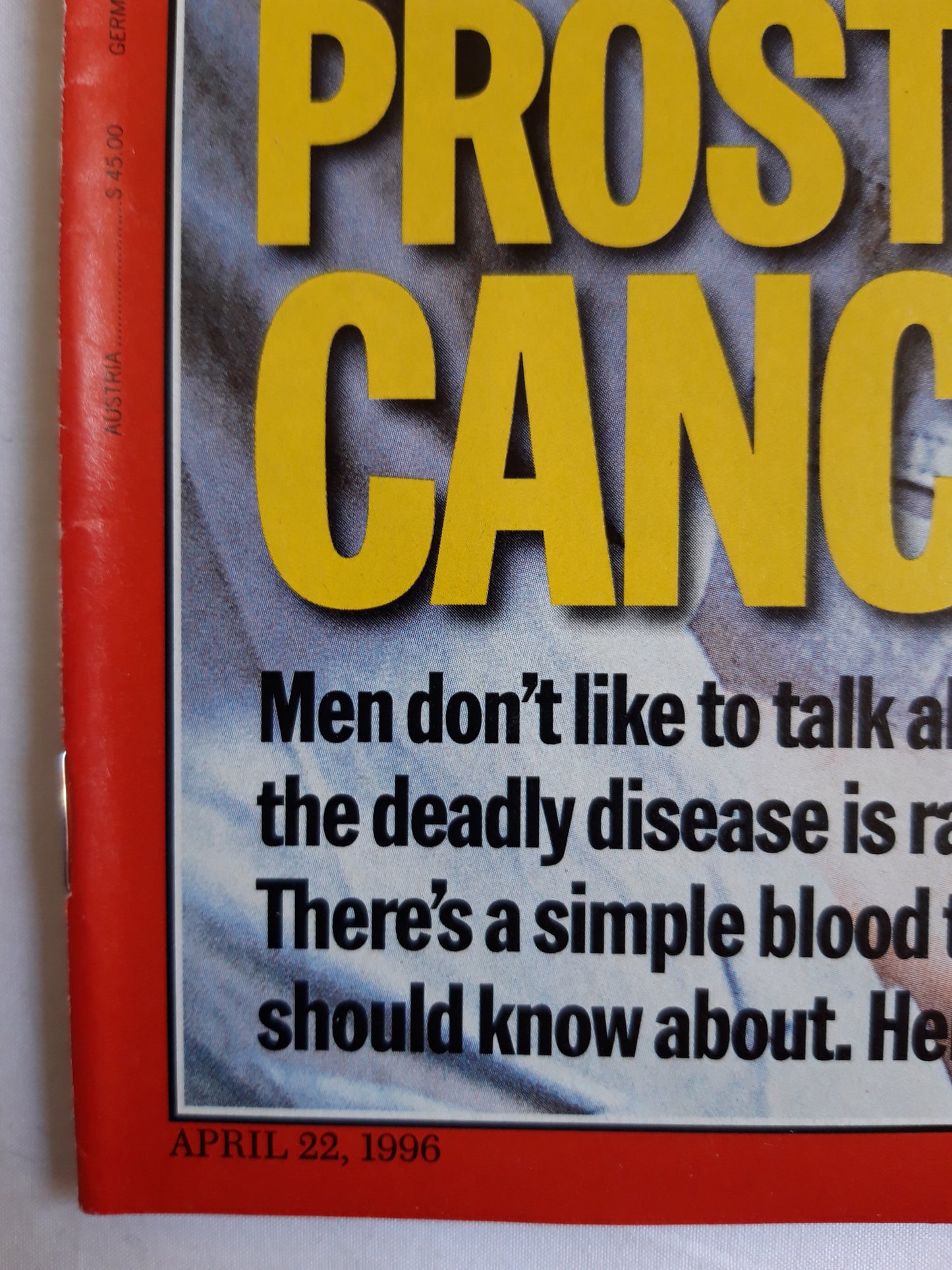 Time magazine The specter of prostatite cancer  Gulf war hero General H. Norman Schwarzkopf 22.04.1996 22. 22nd April 1996