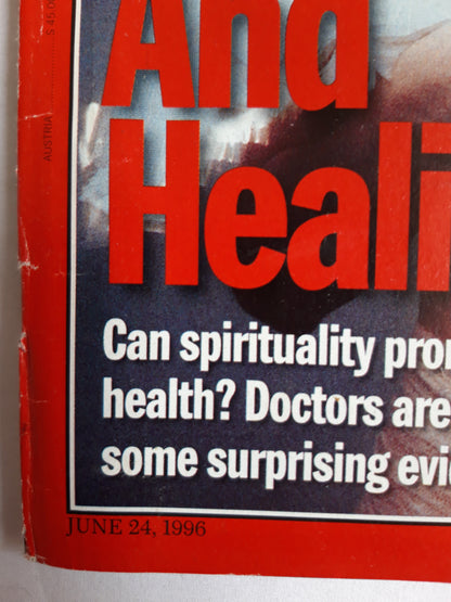 Time magazine Faith and healing Can spirituality promote health? evidence Europe: The mad cow showdown Olympians: the greatest ever 24.06.1996 24. 24th June Juni 1996