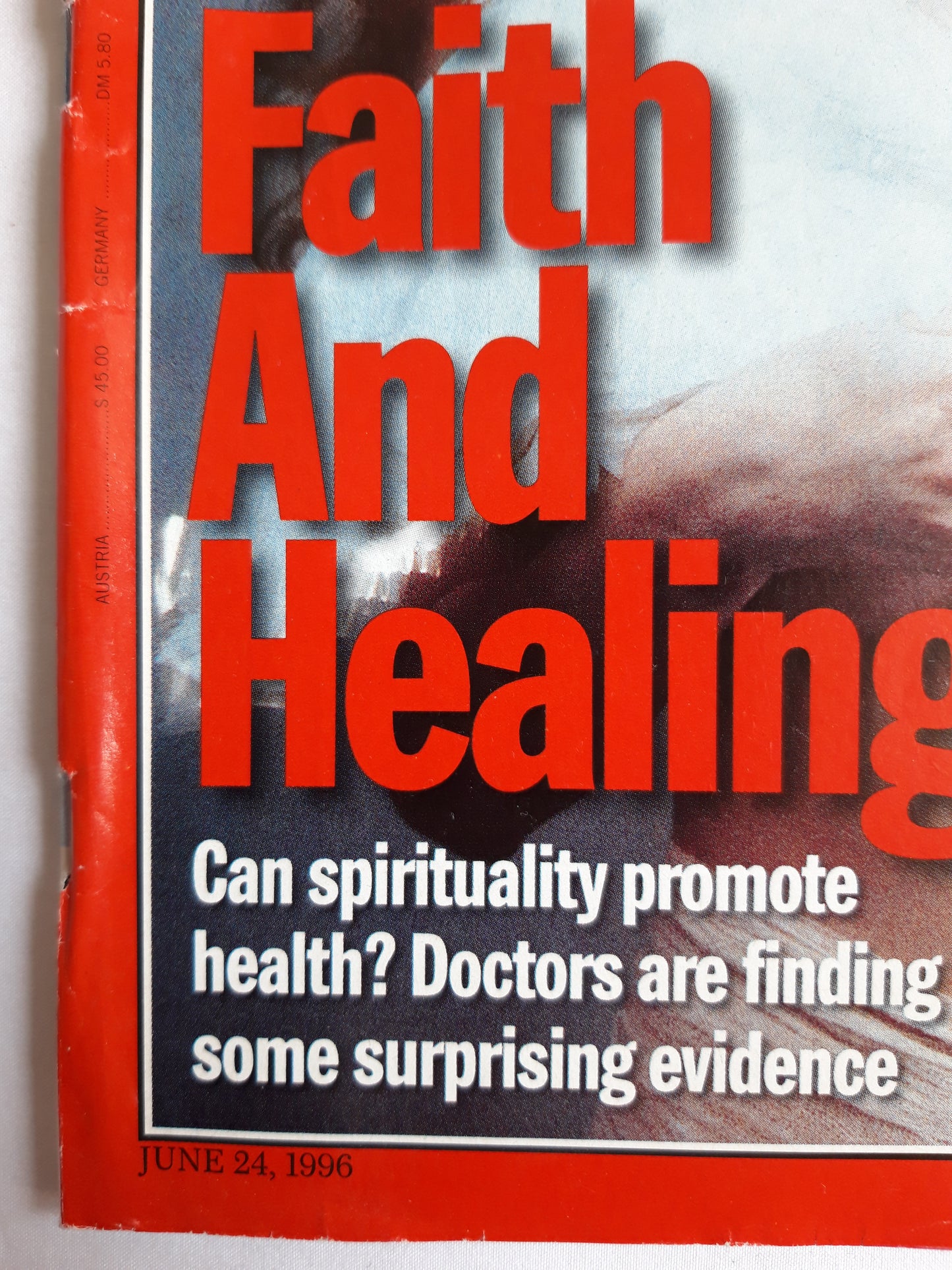 Time magazine Faith and healing Can spirituality promote health? evidence Europe: The mad cow showdown Olympians: the greatest ever 24.06.1996 24. 24th June Juni 1996