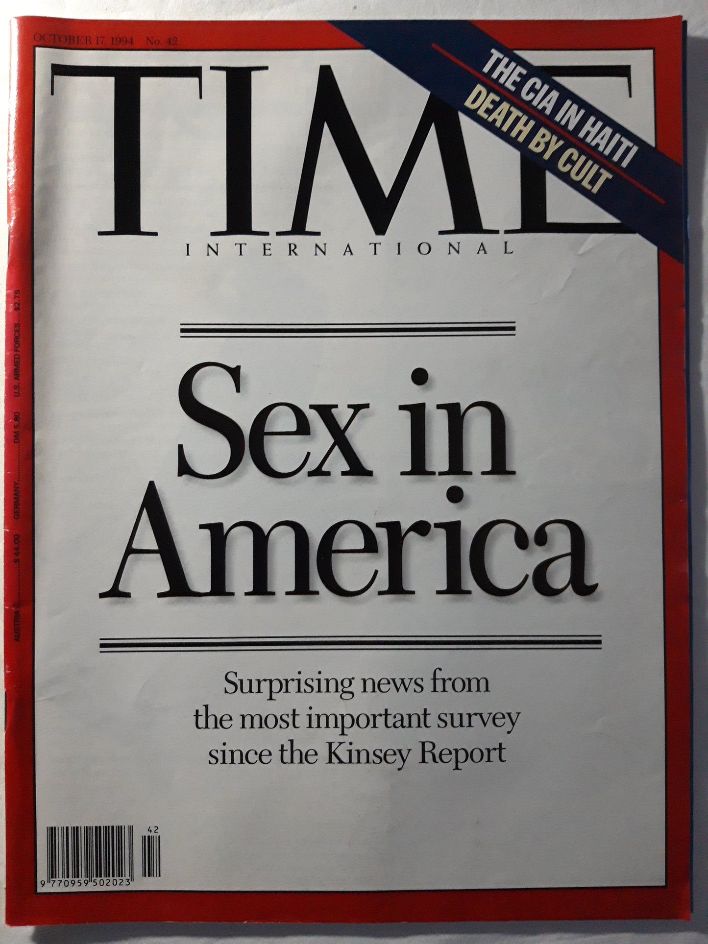 Time magazine Sex in America Suprising news from the most important survey since th Kinsey Report The CIA in Haiti Death by cult No. 42 17.10.1994 17th October Oktober 1994