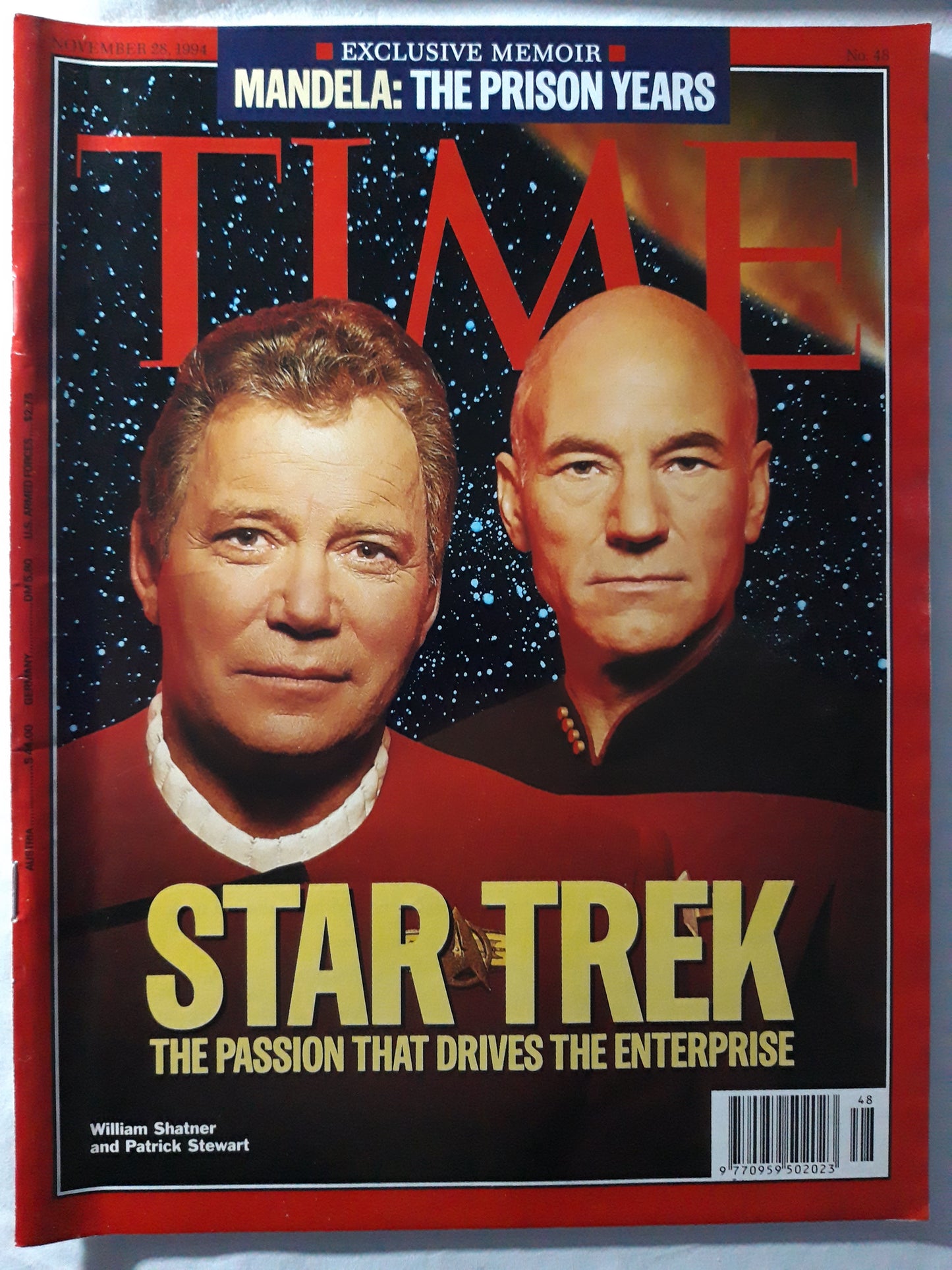 Time magazine Stak Trek The passion that drives the enterprise William Shatner and Patrick Stewart Exclusive memoir Mandela: the prison years 28.11.1994 11th November 11. November 1994