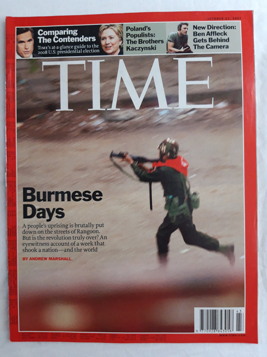 Time magazine Burmese Days Rangoon Hilary Clinton U.S. presidential election The Brothers Kaczynski Ben Affleck 22.10.2007 22nd 22. Oktober October 2007