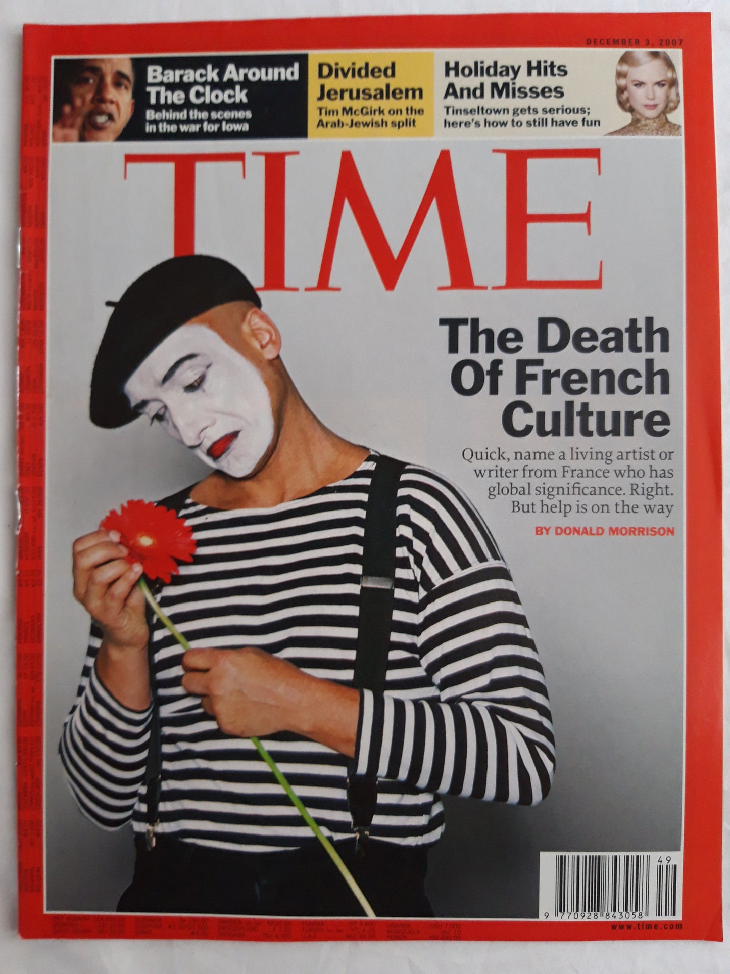 Time magazine The death of French Culture Barack Obama Tim McGirk Nicole Kidman 03.12.2007 03rd 03. Dezember December 2007