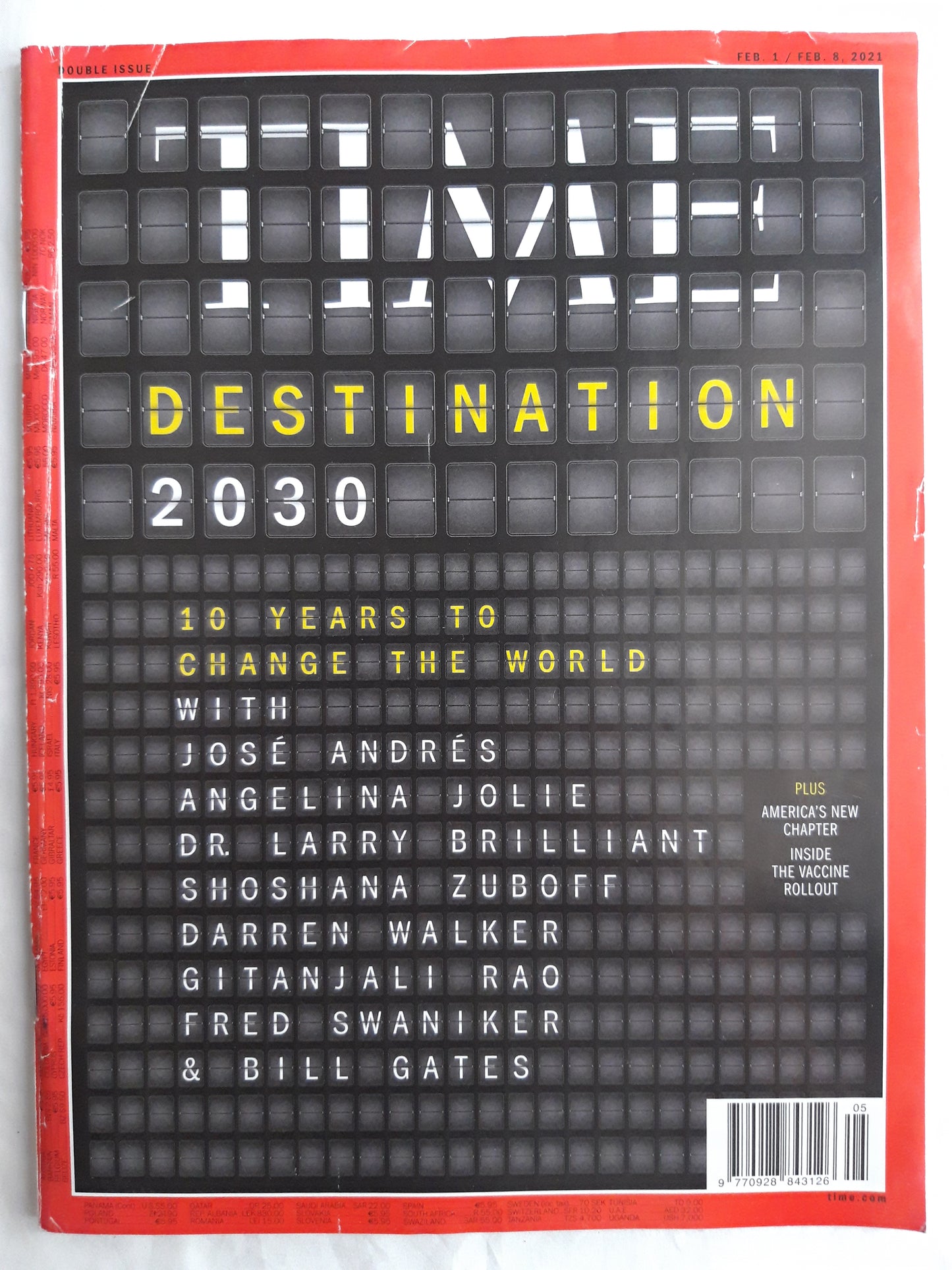 Time magazine Destination 2030 10 years to change the world Angelina Jolie Bill Gates Inside Vaccine Rollout original package OP OVP Originalverpackung 01./08.02.2021 January/February 2021