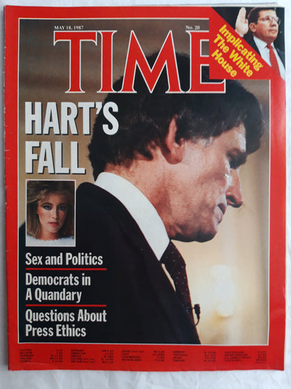Time magazine Hart`s Fall Sex and Politics Press Ethic Implicating The White House Gary Hart 18.05.1987 18th May 18. Mai 1987 No. 20