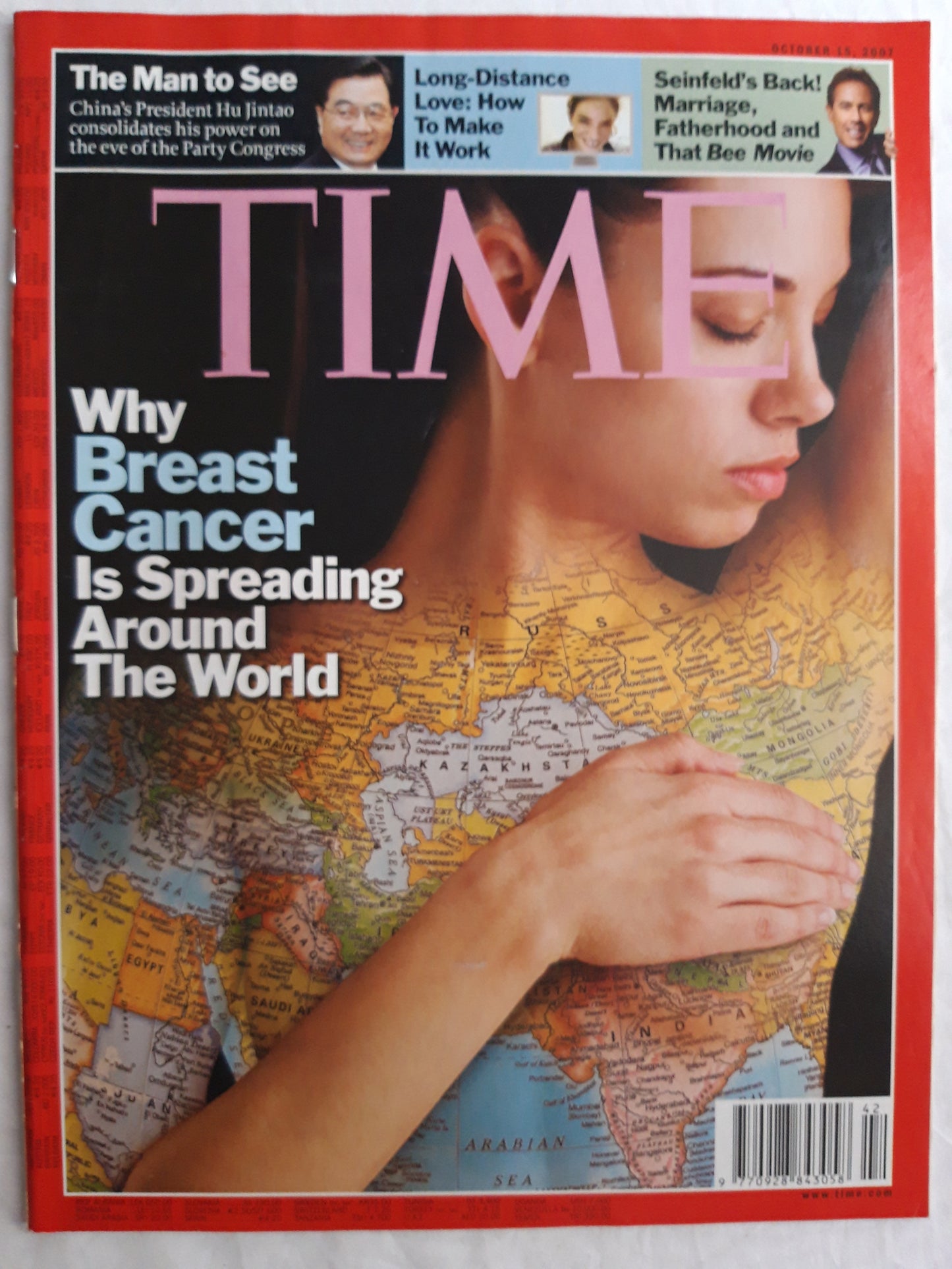 Time magazine Why Breast Cancer is spreading around the world China`s President Hu Jintao Long-Distance Love: How to make it work Jerry Seinfeld Bee Movie Christina Fernandez 15.10.2007 15th 15. October Oktober 2007