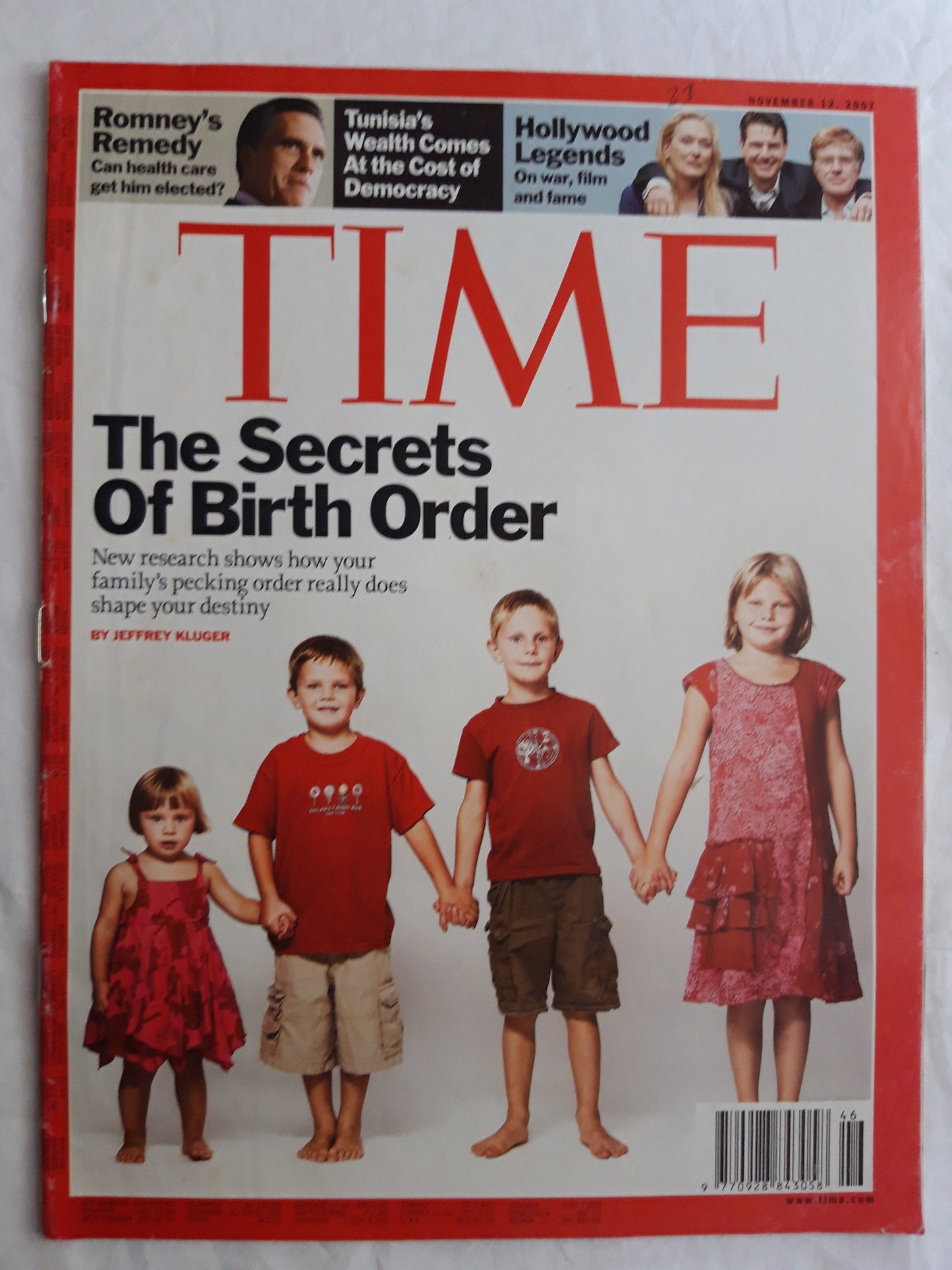 Time magazine The Secrets of birth order Romney`s Remedy Tunisia Hollywood Legends 12.11.2007 12th 12. November 2007