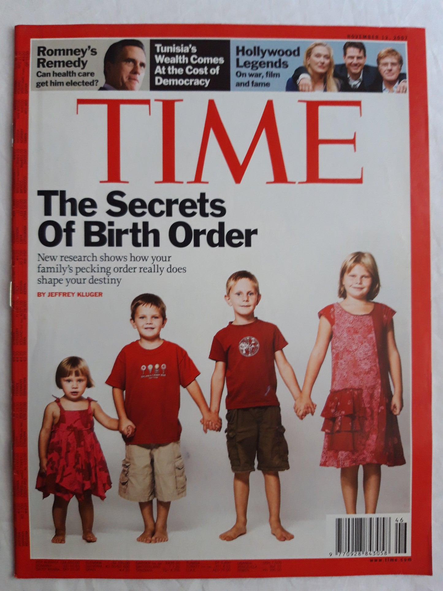 Time magazine The Secrets of birth order Romney`s Remedy Tunisia Hollywood Legends 12.11.2007 12th 12. November 2007