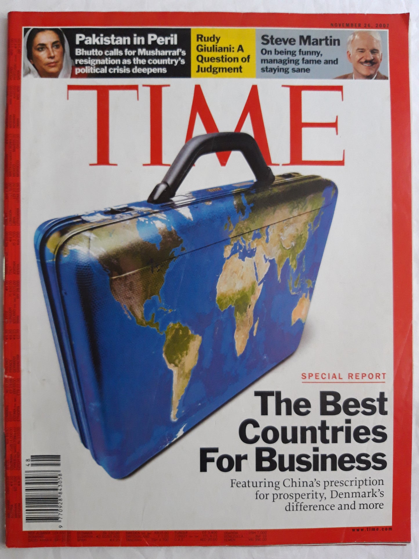 Time magazine The Best Countries for Business Pakistan in Peril Bhutto Musharraf Rudy Guiliani Steve Martin 26.11.2007 26th 26. November 2007