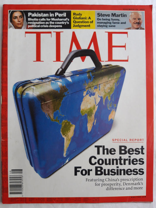 Time magazine The Best Countries for Business Pakistan in Peril Bhutto Musharraf Rudy Guiliani Steve Martin 26.11.2007 26th 26. November 2007