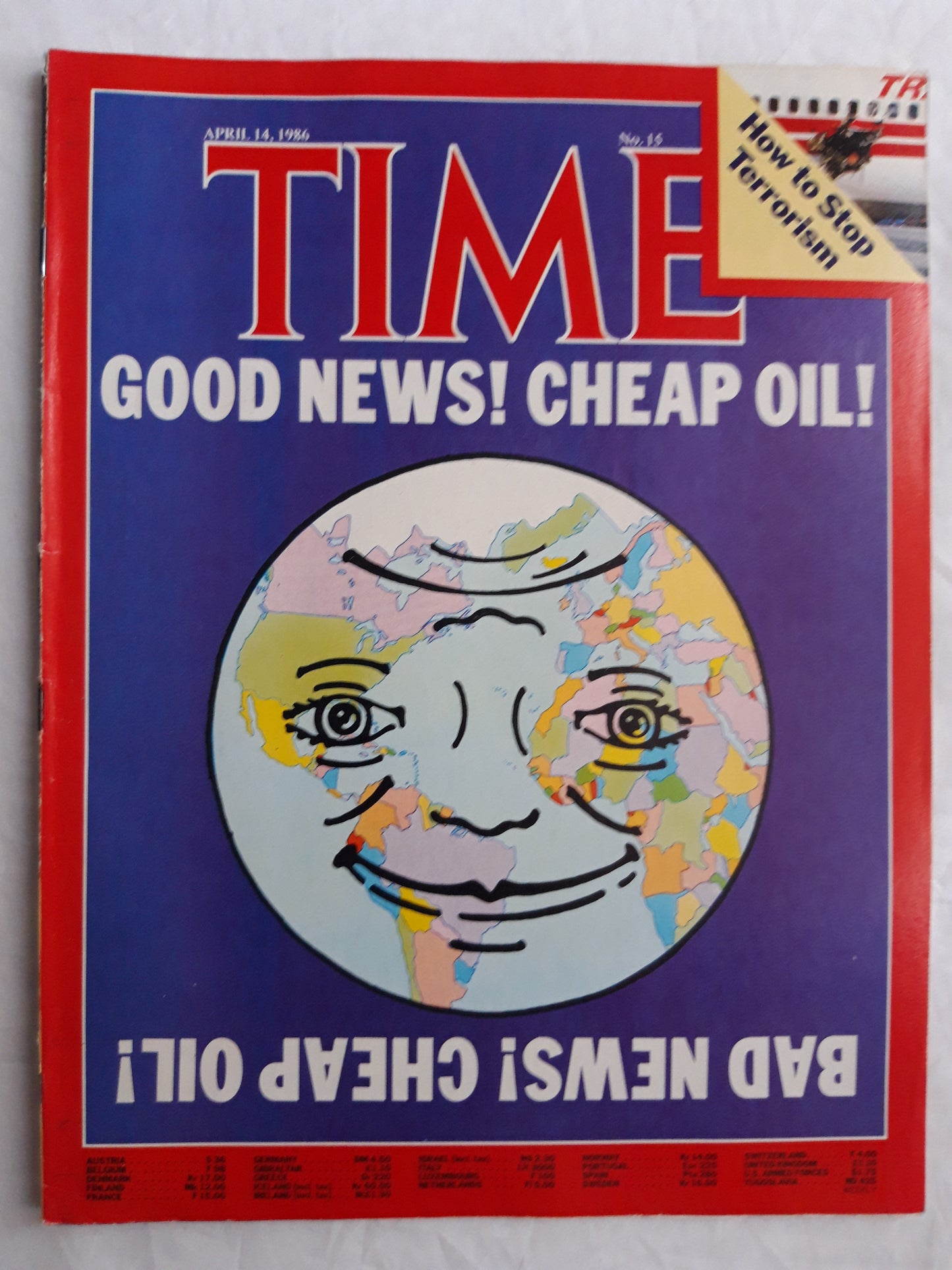 Time magazine Good News! Cheap Oil! Bad News! Cheap Oil! How to stop terrorism 14.04.1986 No. 15 14th 14. April 1986