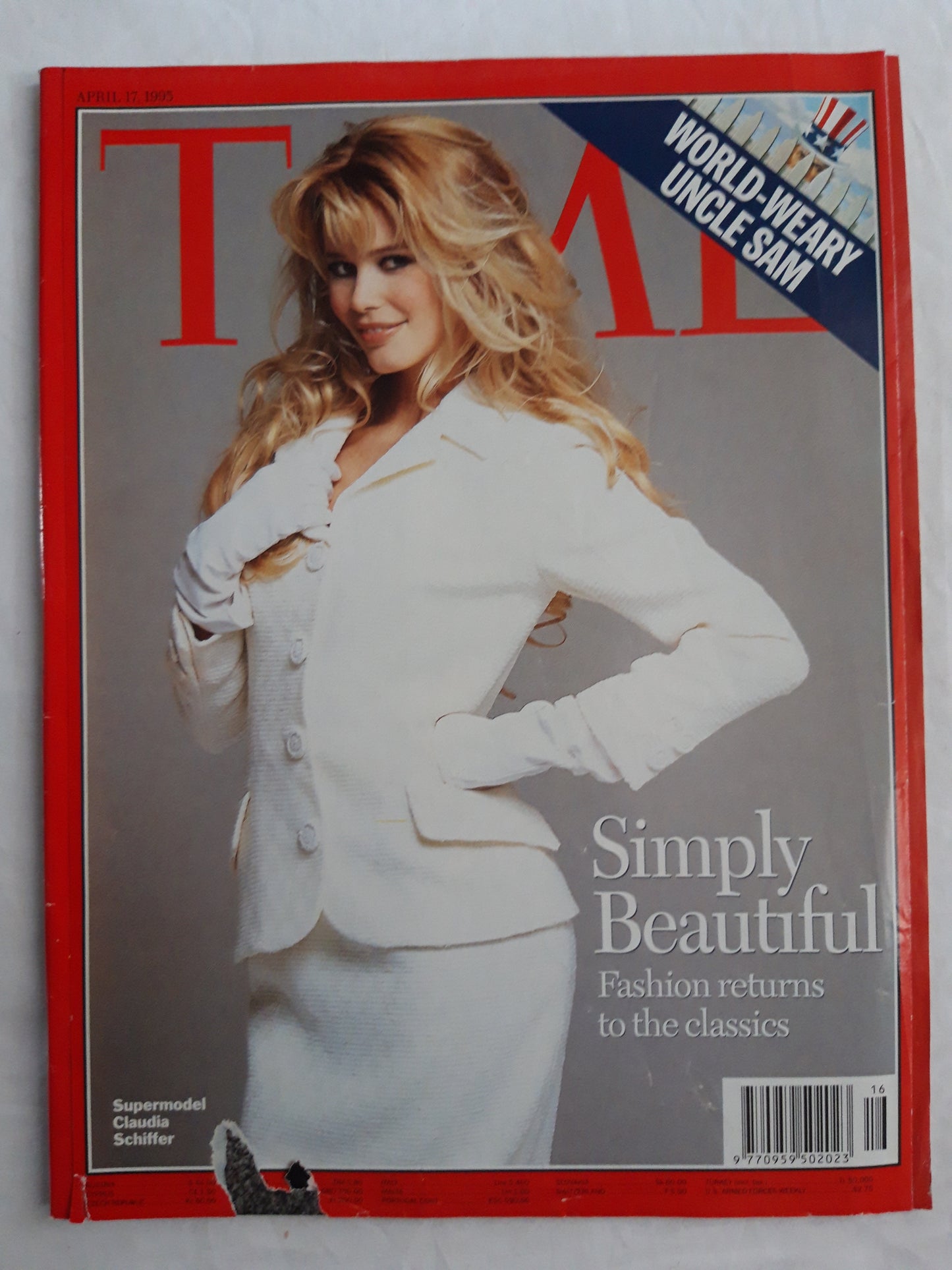 Time magazine Simply Beautiful Fashion returns to the classic Supermodel Claudia Schiffer World-Weary Uncle Sam 17.04.1995 April 1995