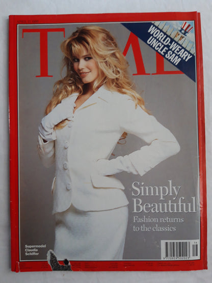 Time magazine Simply Beautiful Fashion returns to the classic Supermodel Claudia Schiffer World-Weary Uncle Sam 17.04.1995 April 1995