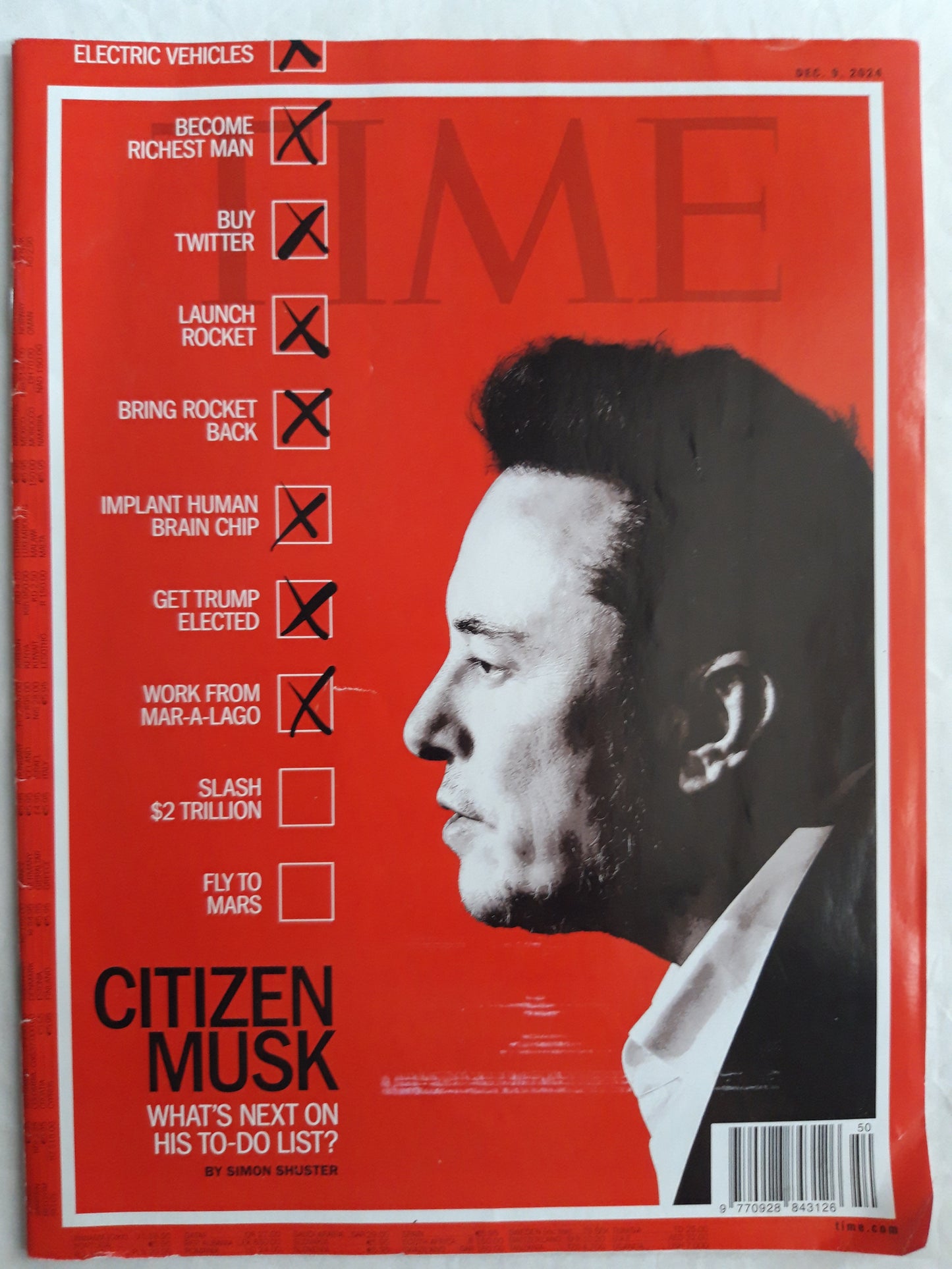 Time magazine Citiuen Musk What`s next on his to-do list? 09.12.2024 09th 09. December Dezember 2024