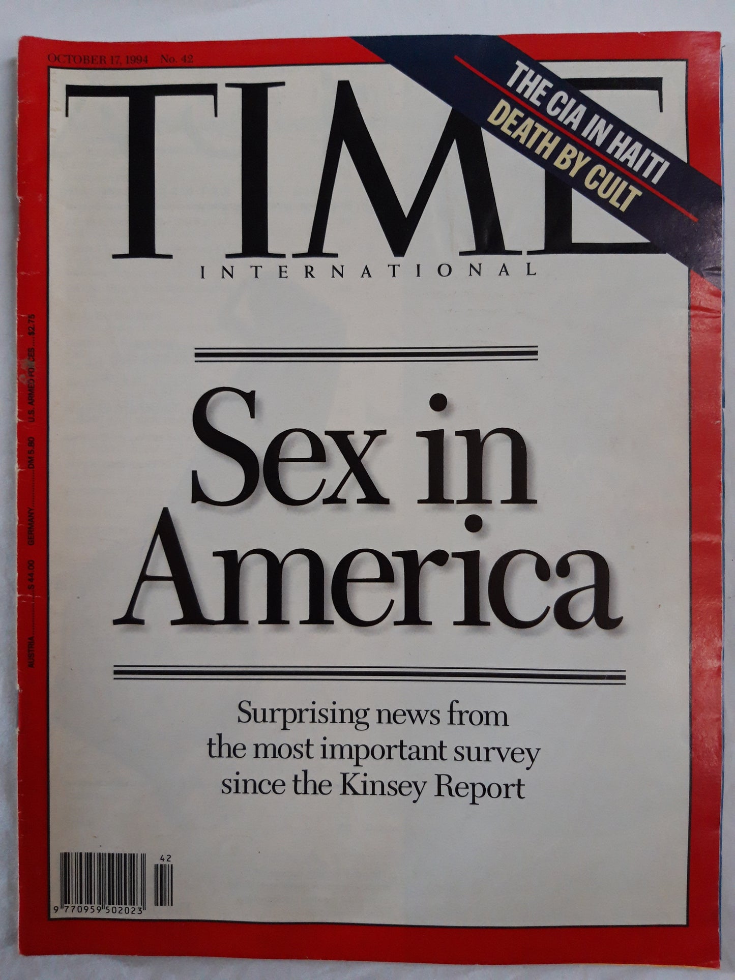 Time magazine Sex in America Suprising news from the most important survey since th Kinsey Report The CIA in Haiti Death by cult No. 42 17.10.1994 17th October Oktober 1994