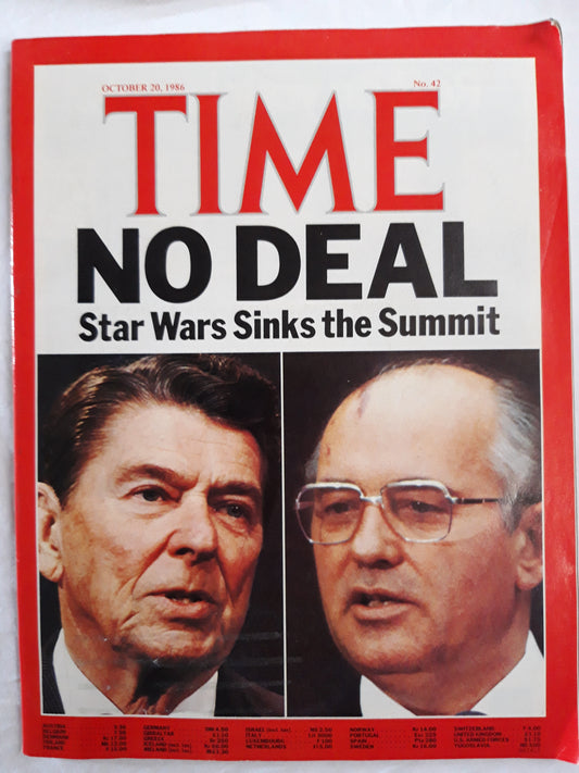 Time magazine No Deal Star Wars Sinks the Summit Ranald Reagan Mikhail Gorbachev 20.10.1986 20. 20th Oktober October 1986 No.42