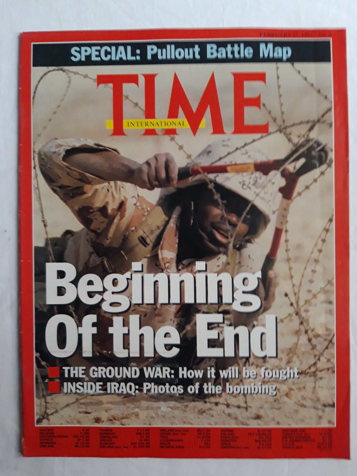 Time magazine Beginning Of the End Special: Pullout Battle Map The Ground war: How it will be fought Inside Iraq: Photos of the bimbing 25.02.1991 25th 25. February 1991 No.8