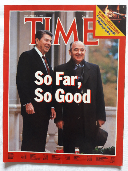 Time magazine So Far, so Good 2nd December 2. Dezember 02.12.1985 Mikhail Gorbachev Ronald Reagan №48 Dezember 1985