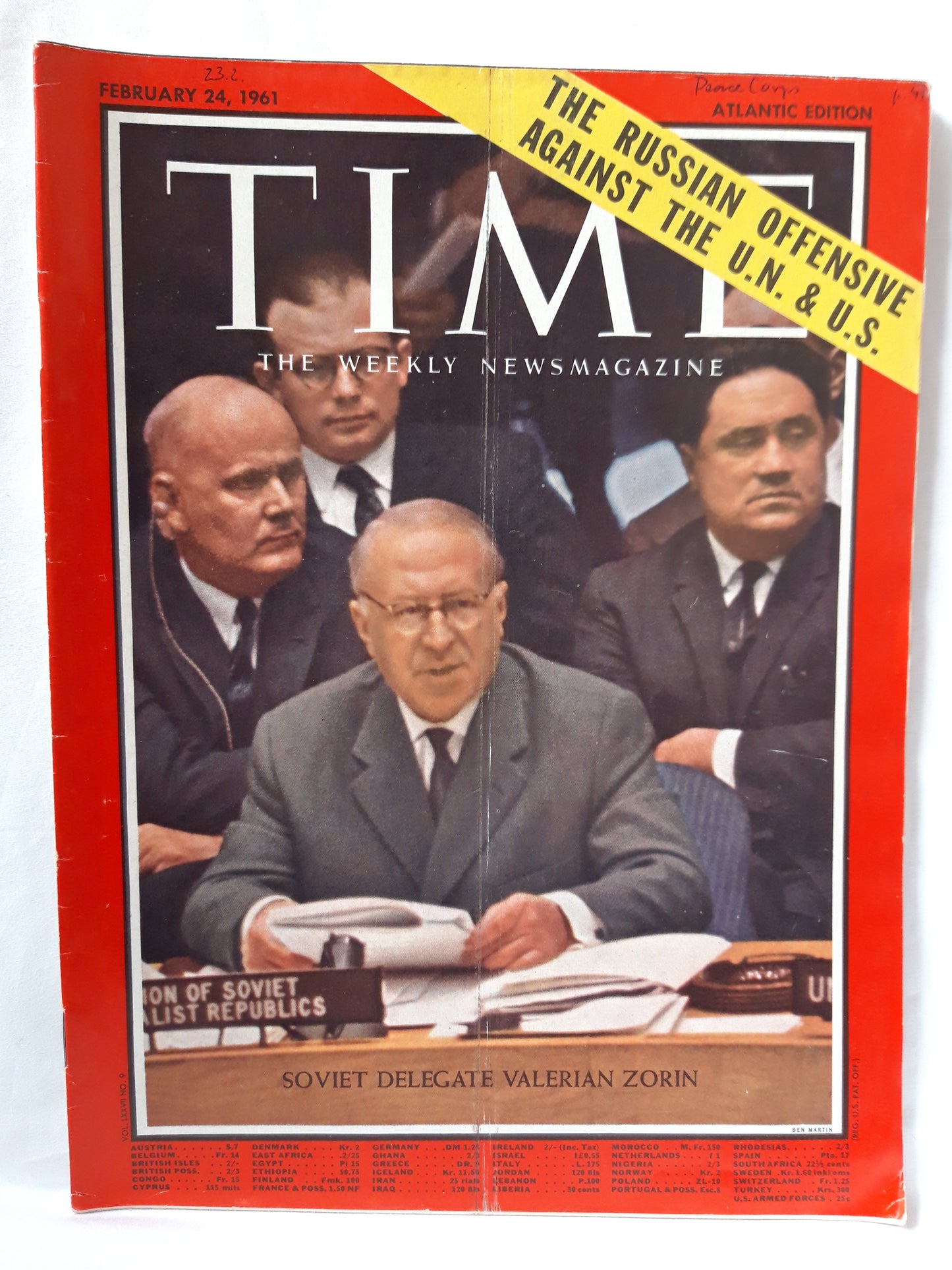 Time magazine Soviet Delegate Valerian Zorin Russian Offensive against The U.N. & U.S. 24.02.1961
