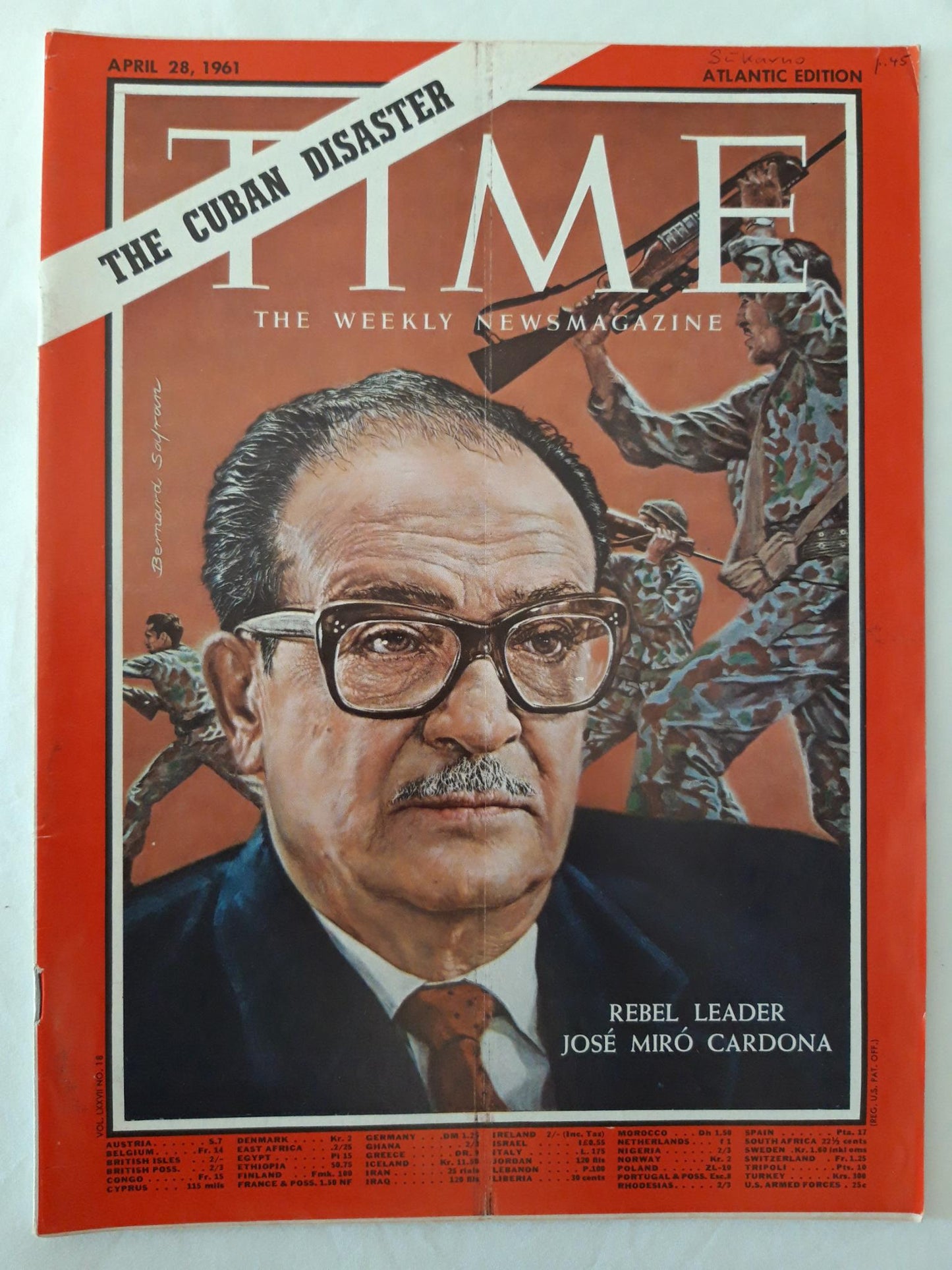 Time magazine Rebel Leader José Miró Cardona 28.04.1961 April 1961 The Cuban Disaster