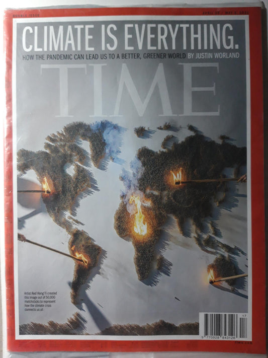 Time magazine Climate is everything How the pandemic can lead us to a better, greener world Red Hong Yi 50000 matchstickers original package OP OVP Originalverpackung 26.04./03.05.2021 April March März 2021