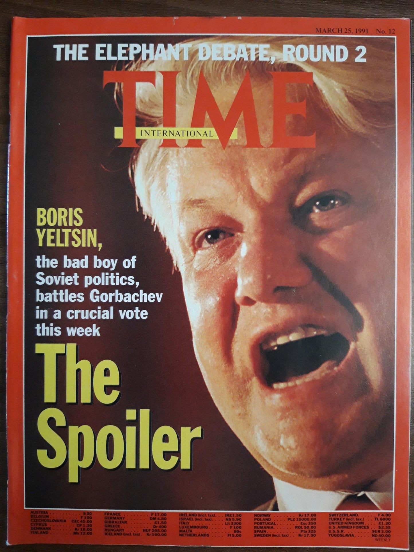 Time magazine The Elephant debate, round 2 Boris Yeltsin Soviet politics The Spoiler 25.03.1991 25th 25. March März 1991 No. 12